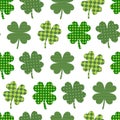 Seamless pattern St Patricks Day Clover leopard and checkered. Shamrock ornament vector illustration